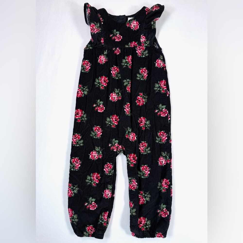 BABY GAP Baby Girls’ Rose Black Corduroy 100% Cotton Ruffle Jumpsuit Size 18-24M